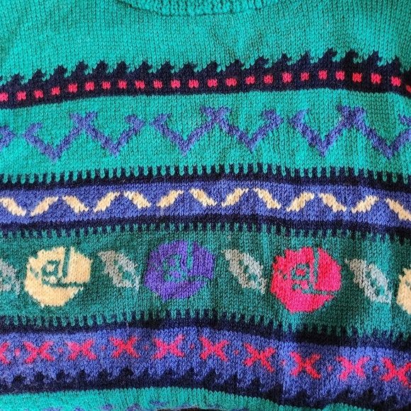 Vintage 90s Handmade Knit Slouchy Green Sweater Mock Neck Winter Cabin 1990s - Picture 6 of 10